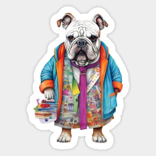 Bulldog Lover Gifts, Whimsical and Colorful Painting Bulldog Sticker